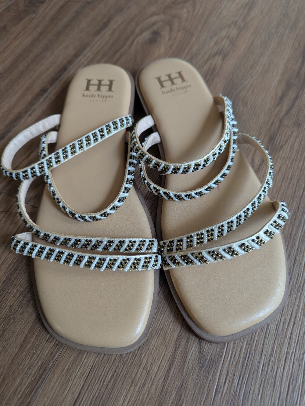 Haute Hippie Nude Beaded And Strappy Sandals Sz 9